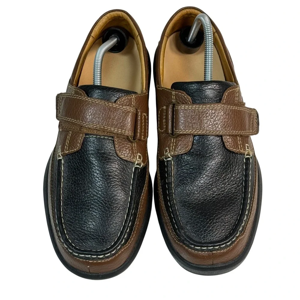Dr. Comfort Mike Mens 11W Black Brown Leather Boat Shoes Hook Loop Strap 8660